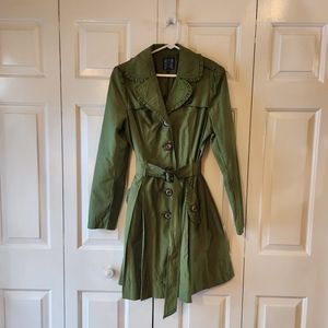 Ambition Olive Green Lined Ruffled Trench Coat. Medium.